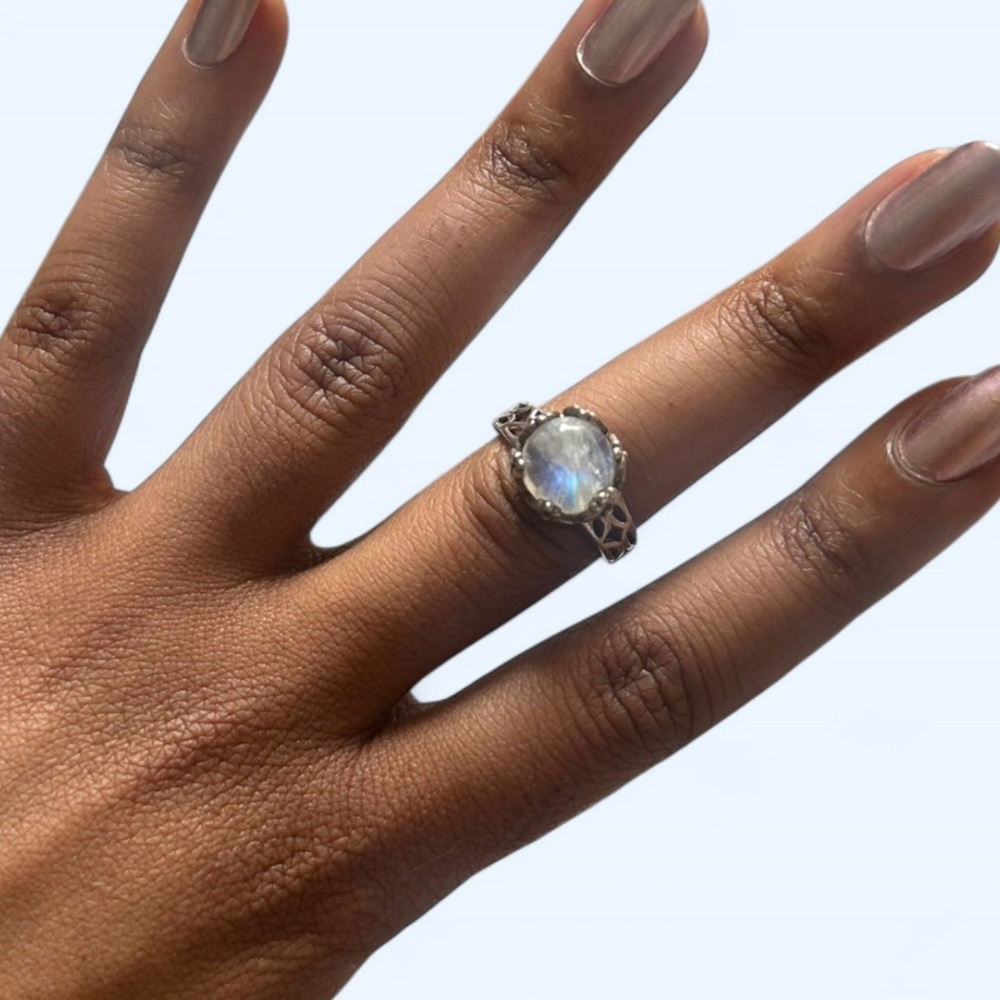 Vintage Sterling Silver Moonstone Halo Size 7 Ring